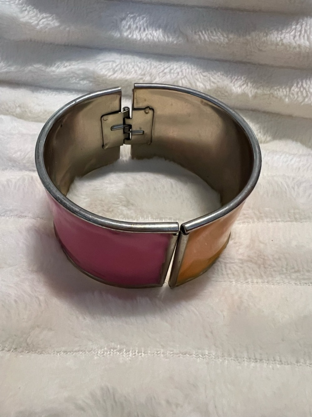 Pink and Orange Enamel Hinged Statement Bracelet - Picture 2 of 6